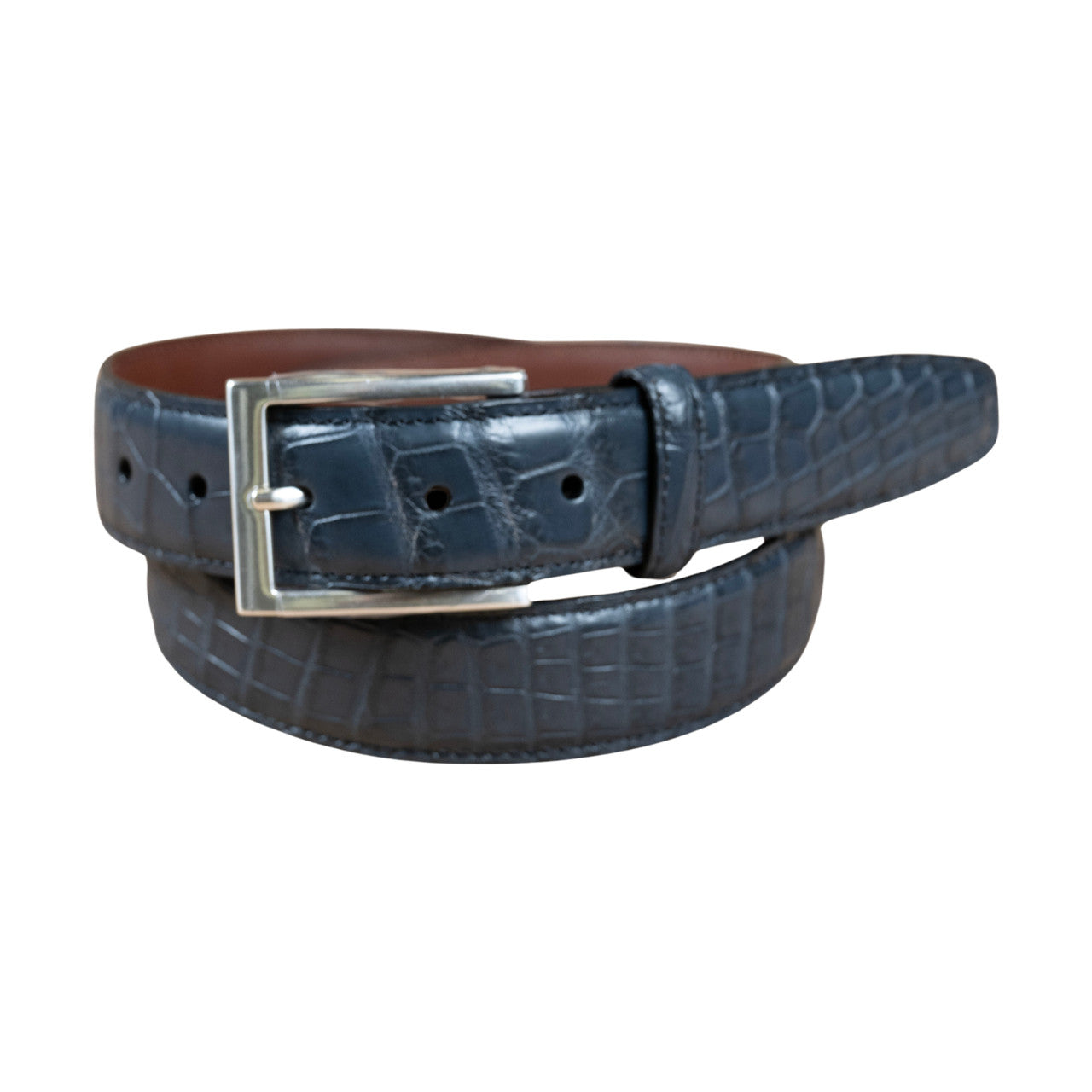 Genuine Nile Crocodile Dress Belt in Navy by Torino Leather