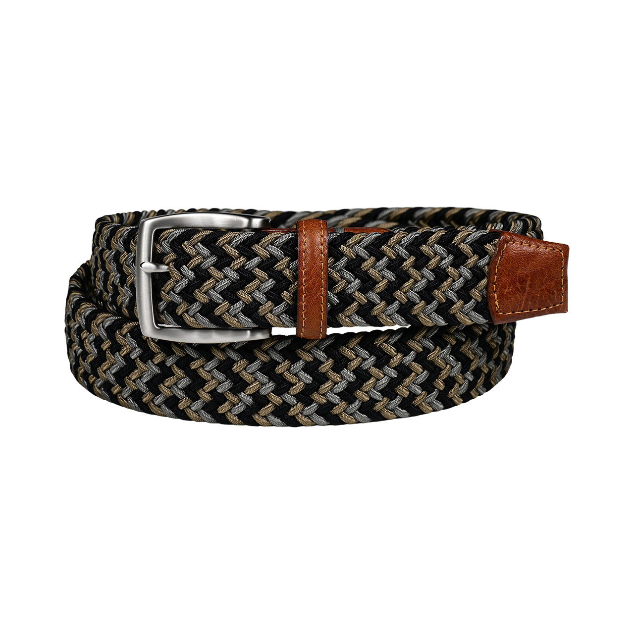 Italian Woven Rayon Stretch with Taurus Tabs Casual Belt in Black and Gold Multi by Torino Leather