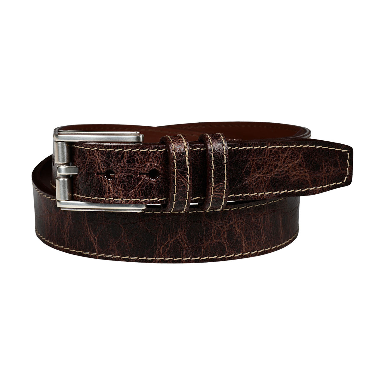 Distressed Crocodile Embossed Calfskin Leather Dress Casual Belt in Brown by Torino Leather