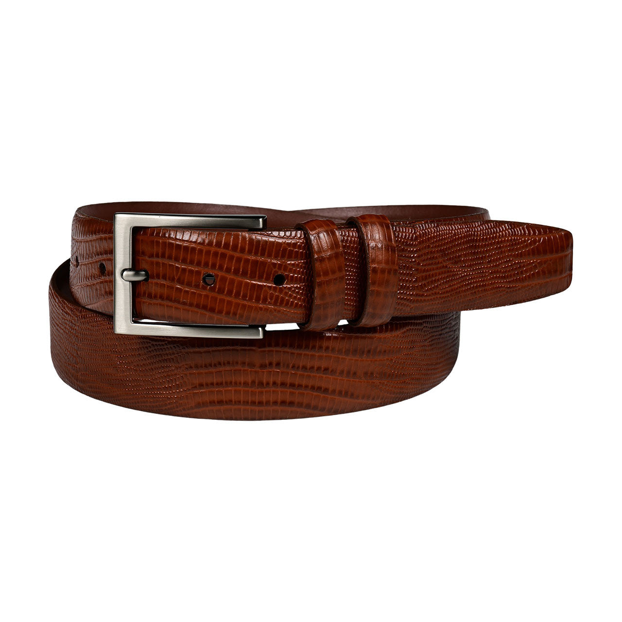 Lizard Embossed Calfskin Dress Casual Belt in Cognac by Torino Leather
