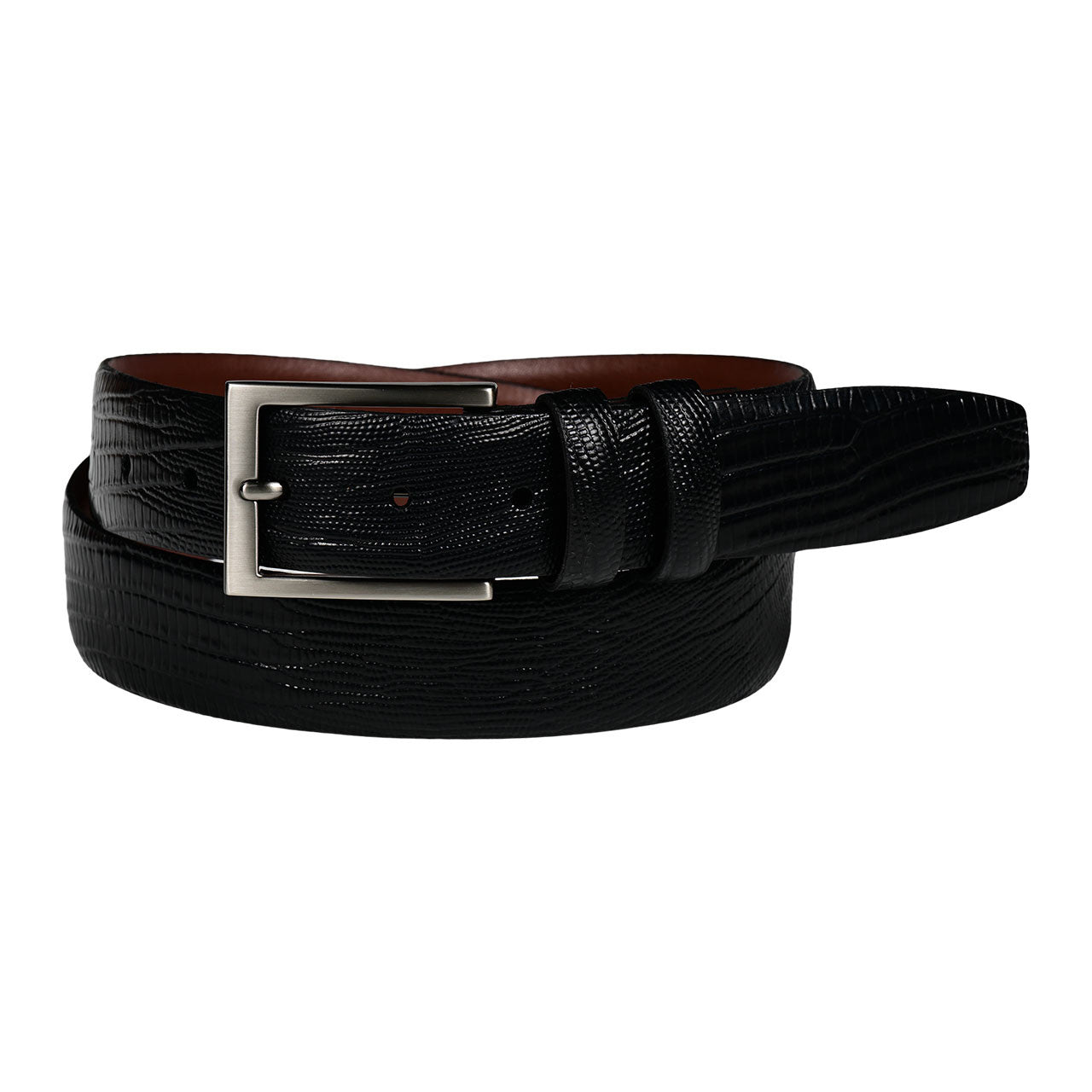 Lizard Embossed Calfskin Dress Casual Belt in Black by Torino Leather