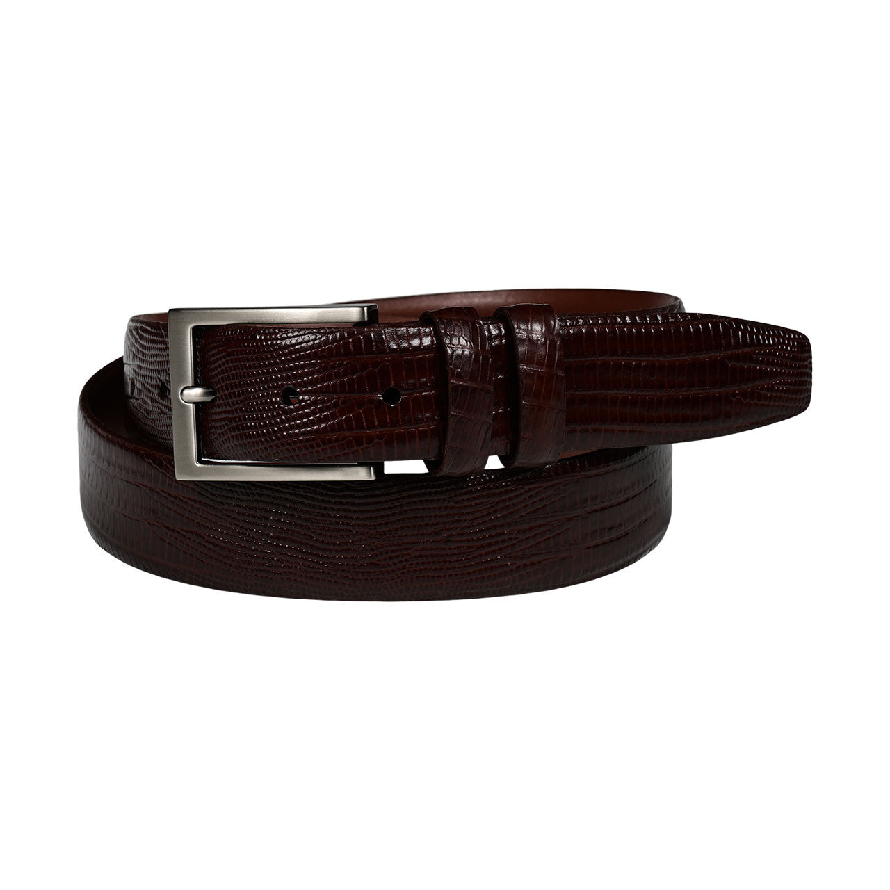 Lizard Embossed Calfskin Dress Casual Belt in Brown by Torino Leather