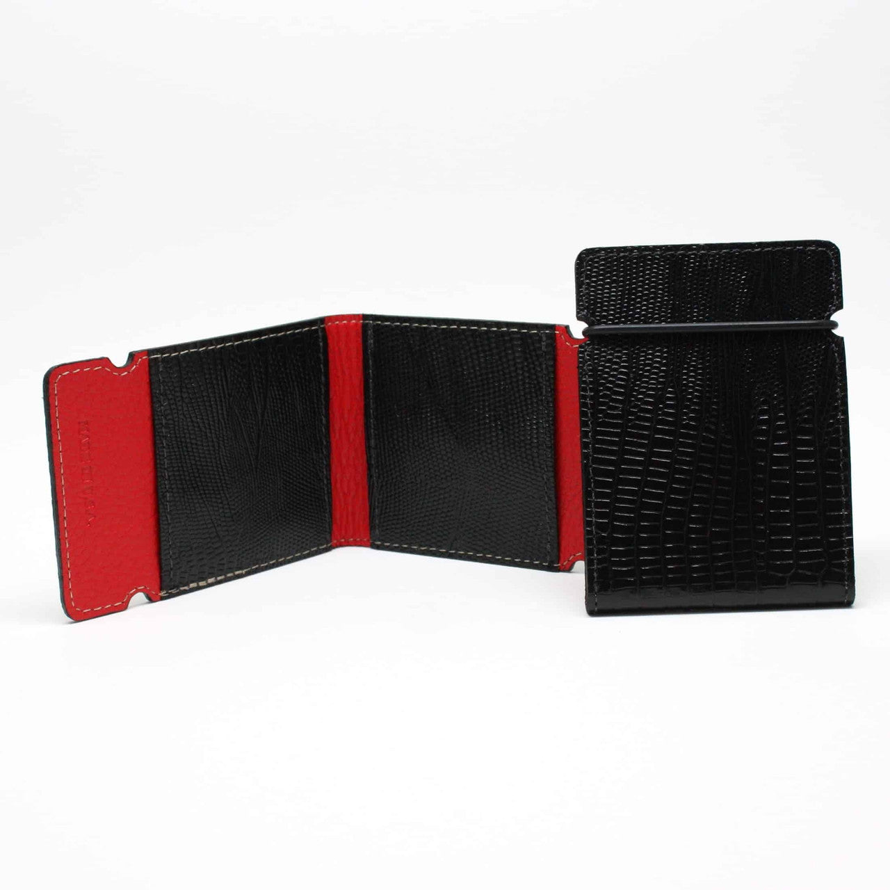 Lizard Embossed calfskin cash cover wallet in black