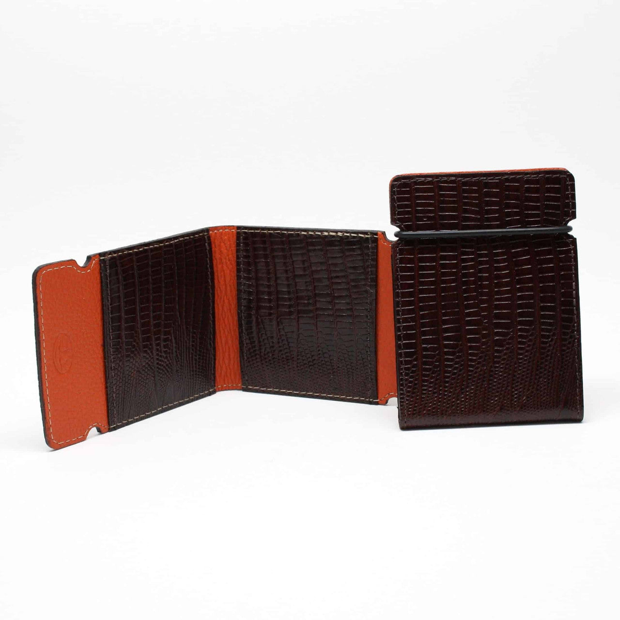 Brown lizard embossed calfskin cash cover Wallet